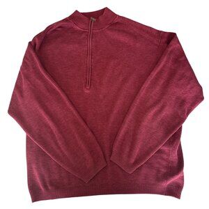 Tommy Bahama Sweater Men's XL Red Pullover Quarter Zip Knit Silk/Cotton Blend